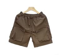 Short cargo rétro pour homme, plusieurs poches et coupe ample, cordon de serrage, pantalon d'entraînement athlétique pour une tenue décontractée, à la plage, en vacances, en été, couleur unie, noir