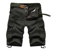 Short cargo sauvage en coton pour homme - Multi-poches - Pour la randonnée - Sans ceinture, vert militaire, 50