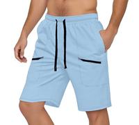 Short Chantier Homme - Salopette Tissée Tendance Printemps-Été pour Short Respirant Pantalon De Sport (Light Blue XL)