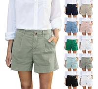 Short chino d'été décontracté en lin pour femme, bermuda taille haute, short habillé à jambe large avec poches, Kaki A1, X-Large