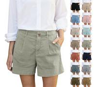 Short chino d'été décontracté en lin pour femme, bermuda taille haute, short habillé à jambes larges avec poches