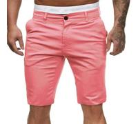 Short chino d'été pour homme - Coupe ajustée - Short d'été léger - Stretch - Confortable - Couleur unie - Short classique avec poches - Pantalon d'entraînement de sport, Rose, L