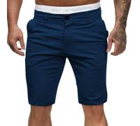 Short chino d'été pour homme - Coupe ajustée - Short d'été léger - Stretch - Confortable - Couleur unie - Short classique avec poches - Pantalon d'entraînement de sport, Marine, XL