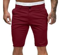 Short chino d'été pour homme - Coupe ajustée - Short d'été léger - Stretch - Confortable - Couleur unie - Short classique avec poches - Pantalon d'entraînement de sport, Bordeaux, M