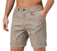 Short chino pour homme, coupe ajustée, multi-poches pour homme, extensible, pantalon d'été moulant, avec fermeture à glissière et bouton braguette, pantalon décontracté respirant infroissable pour