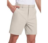 Short chino pour homme Coupe régulière, short de golf pour homme, élastique, bureau de travail, bermuda d'été UPF 50+, protection solaire, style décontracté, avec poche, kaki foncé, L
