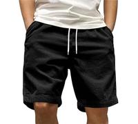 Short classique en velours côtelé pour homme - Short de bain léger avec élastique - Coupe droite - Short de trekking - Short cargo - Uni, Noir , XXL