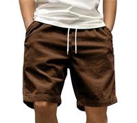 Short classique en velours côtelé pour homme - Short de bain léger avec élastique - Coupe droite - Short de trekking - Short cargo - Uni, marron, M