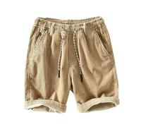 Short classique en velours côtelé pour homme - Short de bain léger avec élastique - Coupe droite - Short de trekking - Short cargo - Uni, kaki, XL