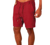Short Coton Homme De Sport Molleton Bas Pyjama Bermuda Ceinture Elastique Jean Ensemble avec Poche Randonnée Chaussettes Basses Blanc Pantacourt Long A-Rouge XL
