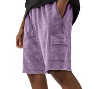 Short court en coton pour homme - Short d'été - Décontracté - Baggy - Avec cordon de serrage et taille élastique - Short de jogging - Bermuda de jogging décontracté rétro - Short baggy court, lilas, S