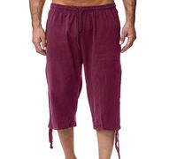 Short Court Homme, Baggy Respirants Yoga Pantalon 3/4 Coton Jogging Pantacourt Été Sport Bermuda Taille Elastique Décontracté Plage Short Long, Red, L