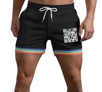 Short Court Homme en Lin,Short DéContracté à Cordon De Serrage pour Homme avec Imprimé Code QR Motif Arc-en-Ciel Confortable Respirant pour L'éTé pour L'ExtéRieur Streetwear Coupe Ample LéGer