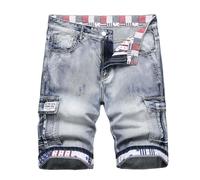 Short court pour homme - Aspect usé - Lavé - Élastique - Longueur genou - Cinq longueurs - Denim - Pantalon d'été - Pantalon de travail - Pantalon de moto - Short de plage - Pantalon de loisirs