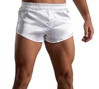 Short court pour homme - En soie - Sous-vêtements sexy en satin - Sensation de soie - Séchage rapide - Boxer pour homme - Sous-vêtements de plage, Blanc., L