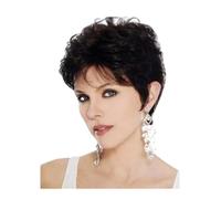 Short Curly Pixie cut Wavy Wigs for White Women Layered Synthetic Full Wigs for Daily Party(Dark brown)