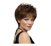 Short Curly Pixie cut Wavy Wigs for White Women Layered Synthetic Full Wigs for Daily Party(Light brown)