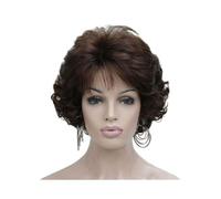Short Curly Wavy Wig with Hair Bangs Synthetic Fashion Hair Wigs for Women(Brown)