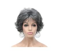 Short Curly Wavy Wig with Hair Bangs Synthetic Fashion Hair Wigs for Women(Grey)