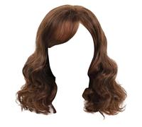 Short Curly Wig with Bangs, Brown Heat-Resistant Synthetic Wig, Wavy Style for Special Events, Casual Outings, or Everyday Wear 13.78x3.94x3.94 Inches