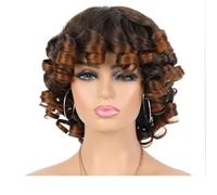 Short Curly Wig with Bangs for Black Women Soft Big Curly Heat Resistant Natural Looking Synthetic Wigs Hair Extensions Pièces Wigs(1B/30)