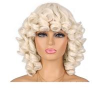 Short Curly Wig with Bangs for Black Women Soft Big Curly Heat Resistant Natural Looking Synthetic Wigs Hair Extensions Pièces Wigs(Platinum Blonde)