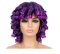 Short Curly Wig with Bangs for Black Women Soft Big Curly Heat Resistant Natural Looking Synthetic Wigs Hair Extensions Pièces Wigs(Purple)