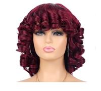 Short Curly Wig with Bangs for Black Women Soft Big Curly Heat Resistant Natural Looking Synthetic Wigs Hair Extensions Pièces Wigs(BUG#)
