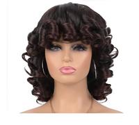 Short Curly Wig with Bangs for Black Women Soft Big Curly Heat Resistant Natural Looking Synthetic Wigs Hair Extensions Pièces Wigs(1B/33)