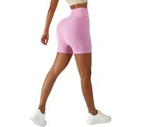 Short Cycliste Femme Taille Haute élastique, texturé pour sublimer Les Formes, sans Couture et Anti-Irritation, pour Yoga, Pilates, Gym, Sport et Quotidien (Rose,XL)