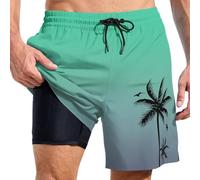 Short de bain 2 en 1 pour homme - Séchage rapide - Respirant - Réglable - Cordon de serrage - Short de plage avec doublure de compression - Short d'entraînement élastique avec poches zippées, R vert