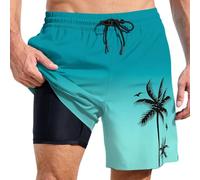 Short de bain 2 en 1 pour homme - Séchage rapide - Respirant - Réglable - Cordon de serrage - Short de plage avec doublure de compression - Short d'entraînement élastique avec poches zippées, R vert