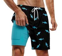 Short de Bain à imprimé Double Couche, léger et idéal pour Les Sports Nautiques d'été et Les Tenues décontractées. Tissu Extensible et Confortable avec Poches latérales.