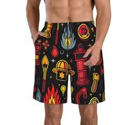 Short de Bain à séchage Rapide pour Homme, Motif Pompiers, équipement de Lutte Contre l'incendie, Outils, Short de Plage avec Poches
