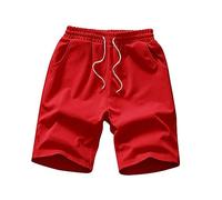 Short de bain avec doublure en maille - Séchage rapide - Léger et respirant - Short de course à pied - Taille élastique - Couleur unie - Avec cordon de serrage - M-5L, Rouge, XXL