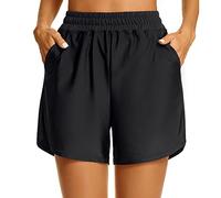 Short de bain avec poches pour femme à séchage rapide - Taille haute - Bas de maillot de bain - Contrôle du ventre - Maillot de bain - Short de surf de plage - Protection solaire - Short de surf avec