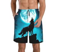 Short De Bain Blue Full Moon Wolf Print Shorts Hommes Court De Plage Cordon De Réglable Shorts De Bain pour Voyage Piscine Natation 3XL