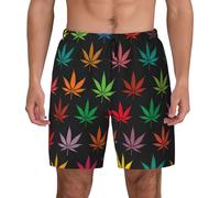 Short de bain coloré imprimé feuilles de cannabis pour homme, séchage rapide, doublure en maille, short de plage et de surf respirant, noir, Small