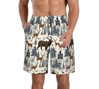 Short de bain confortable avec imprimé ours et cerfs - Pour les vacances d'été, les journées à la plage, les sorties décontractées, blanc, 3XL