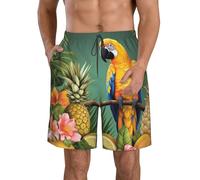 Short de bain d'été pour homme - Motif perroquet - Ananas - Oiseau - Séchage rapide - Avec poche - Short de plage, Blanc, XXL