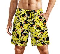 Short de bain en caoutchouc jaune canard avec lunettes de soleil pour homme avec doublure de compression pour le surf, la plage, le maillot de bain, Style :, S
