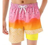 Short De Bain Enfant Imprimé Glace Doublure De Compression Maillot De Bain Garcon Été Séchage Rapide Respirante Léger Stretch Short De Natation Baggy Taille Élastique Avec Cordon Boxer Shorts