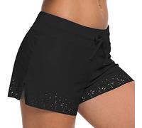 Short de Bain Femme Dentelle Creuse Bas de Maillot de Bain Shorty Taille Haute Maillot de Bain Menstruel Culotte Gainante Ventre Plat Culotte pour Plage Piscine Natation Sport (Black, M)