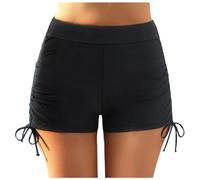 Short De Bain Femme Grande Taille Haute Maillot Shorty Cordon Serrage Bas Froncé Confort Extensible Couvrance Amincissant Culotte Menstruelle Boardshorts Sport Yoga Natation Plage Piscine (Black, XL)