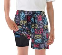Short de Bain Garcon, Shorts de Bain pour Enfant avec Compression, Maillot de Bain Garçons 2 en 1, Anti Poussière, Anti Sable, Tissu à Séchage Rapide, Frais et Agréable, pour la Plage et Le Vélo