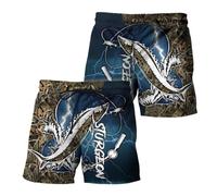 Short de Bain Homme 3D Motif Poisson Short de Plage Casual avec Cordon