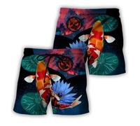 Short de Bain Homme 3D Motif Poisson Short de Plage Casual avec Cordon