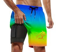 Short De Bain Homme Court avec Compression Liner 2 en 1 Maillot De Bain Homme avec Cordon Réglable Élastique Shorts Surf Dégradé Les Cocotiers Maillot Été pour Vacances Piscine Sport Hawaïen