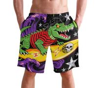 Short De Bain Homme Crocodile Pirate Surfant sur Une Vague Maillots De Bain D'Été Pantalons Mode Confortable Pant Court De Sport, pour Loisir, Natation, Voyage en Eté, Vacances, XL