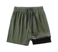 Short De Bain Homme Double Couche pour Éviter L’Embarras Maillot De Bain Pantalon De Plage Décontracté Sport pour Hommes Confortable(Green, XXL)